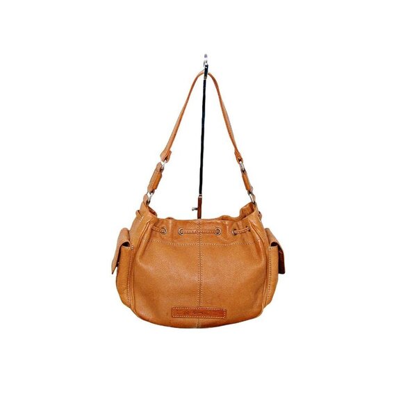 Fossil Womens Brown Leather Adjustable Strap Drawstring Shoulder Handbag Flaw - Picture 1 of 12